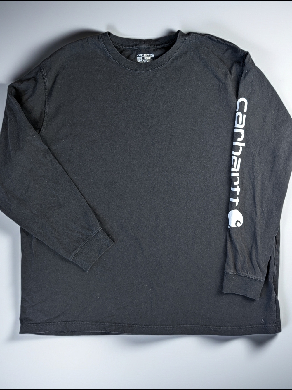 Carhartt Men's XL Long Sleeve Logo Crewneck T Shirt Black Loose Fit
